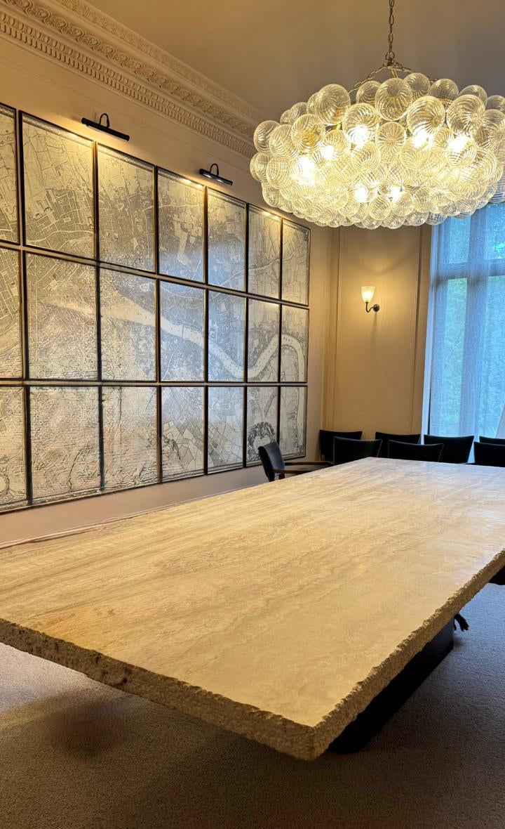 Travertine and Burl Wood Dining Table