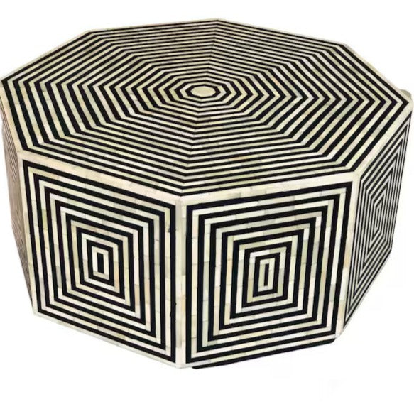 Suhira Bone Inlay Hexagonal Coffee Table - Black