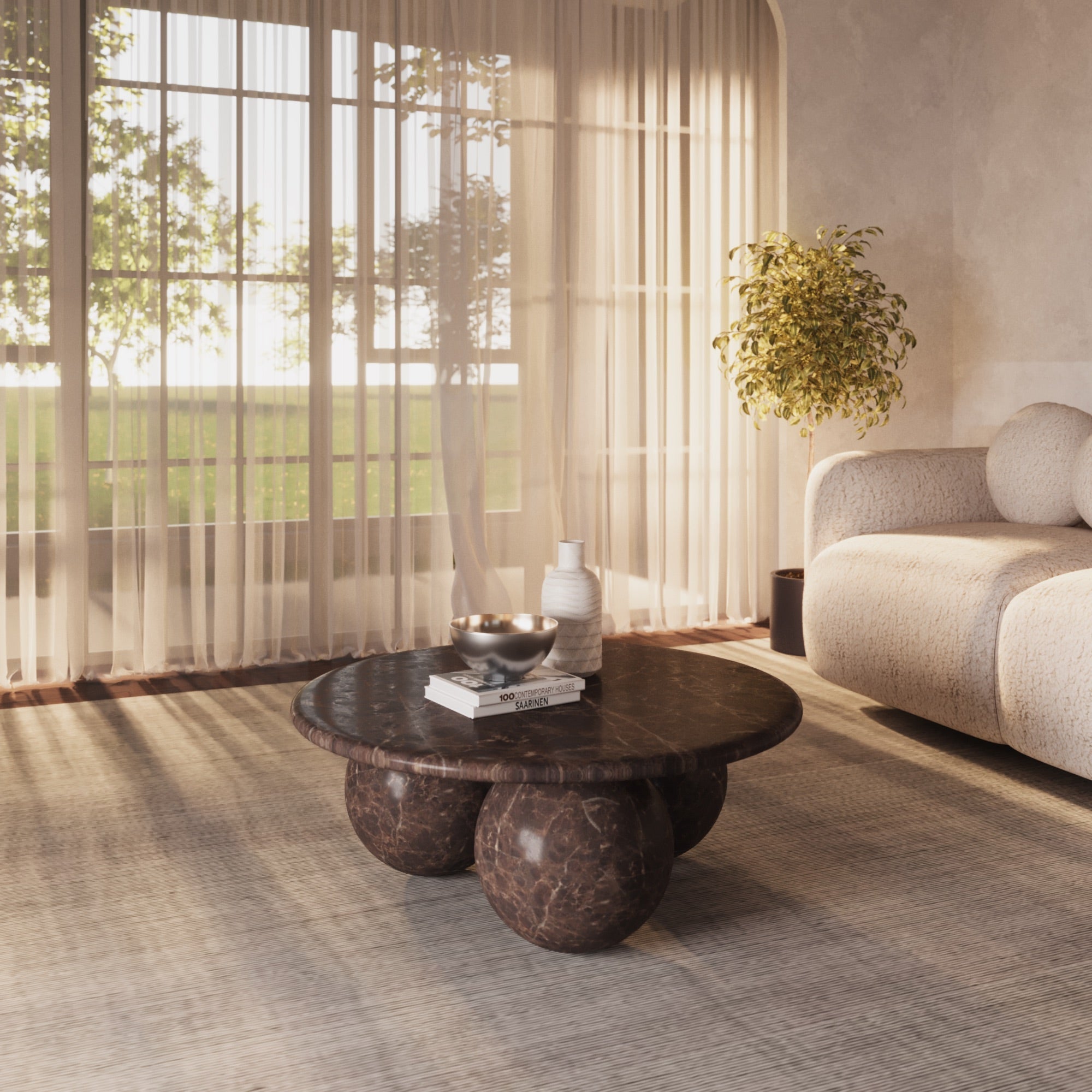 Globe Marble Coffee Table - 3 Sphere Solid Block Base