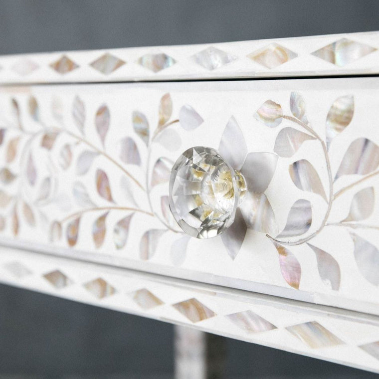 Slyvan Mother Of Pearl Dressing Table with Stool Console - Ziba Homes