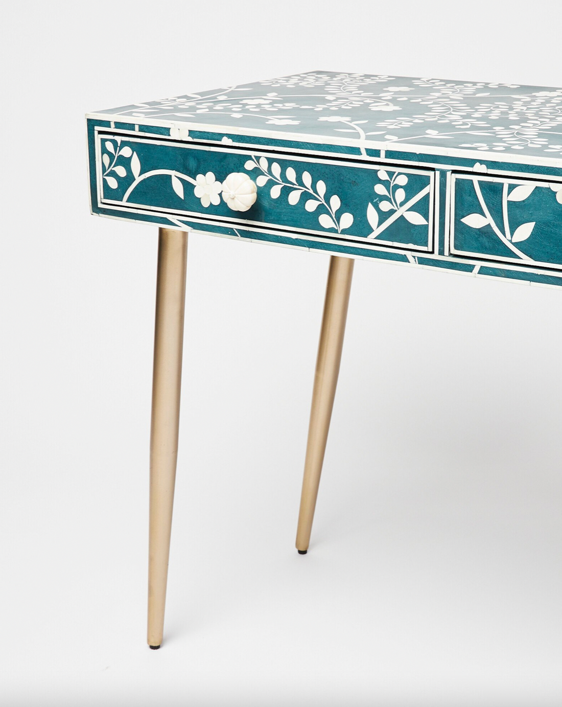 Lohko Blue Floral Inlay Desk & Dressing Table