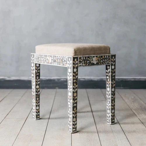 Slyvan Mother Of Pearl Dressing Table with Stool Console - Ziba Homes