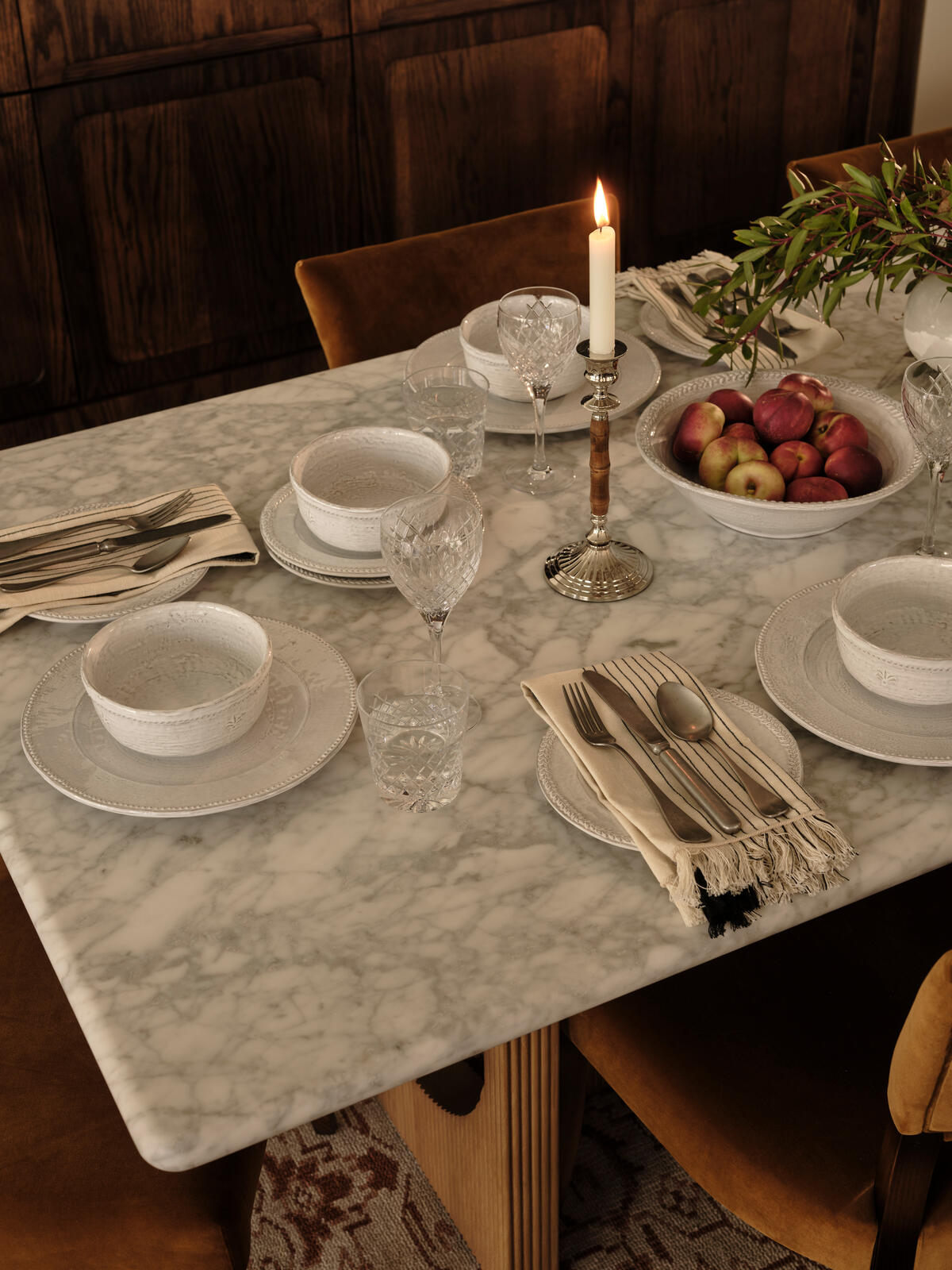 Dining table with Marble Top &amp; Wooden Legs