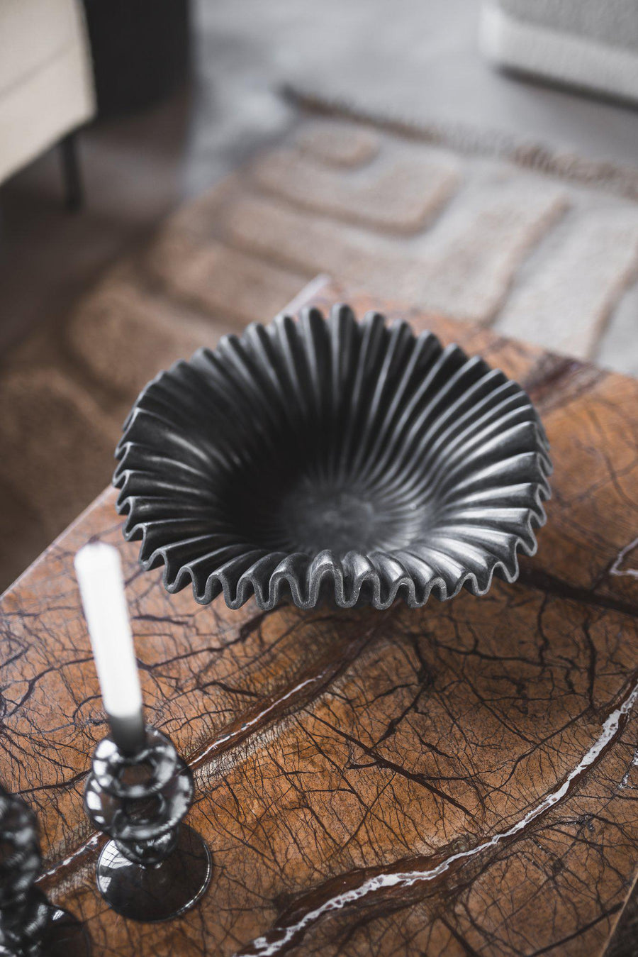 Black Marble Ruffle Bowl