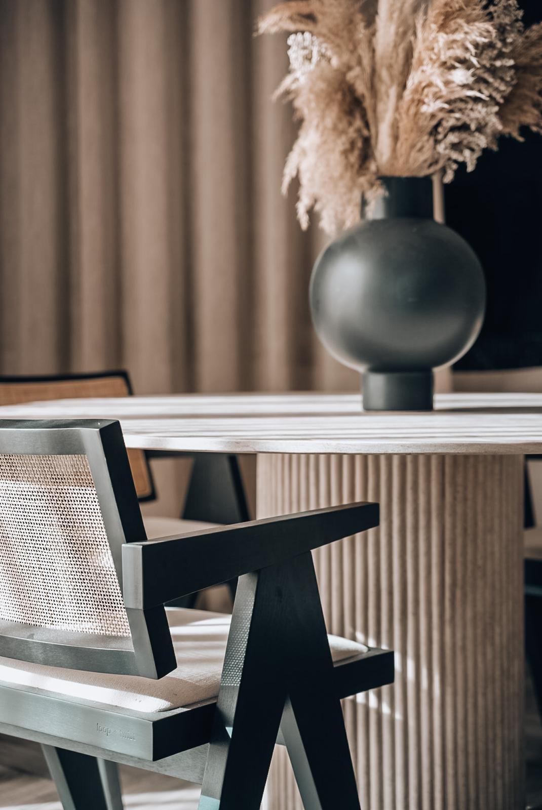 Travertine Dining Table with Fluting