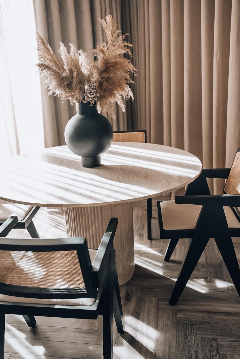 Travertine Dining Table with Fluting