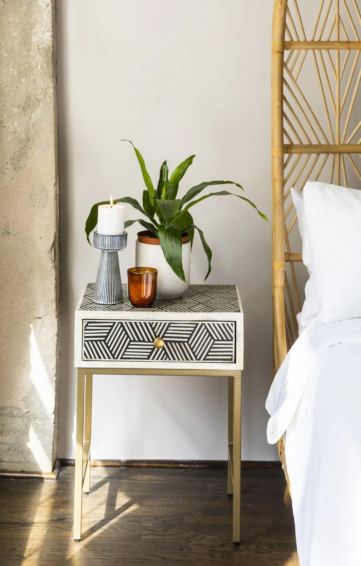 Mist Inlay Bedside Table - Ziba Homes