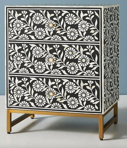 Mazaya Inlay 3-Drawer Dresser in Black Colour