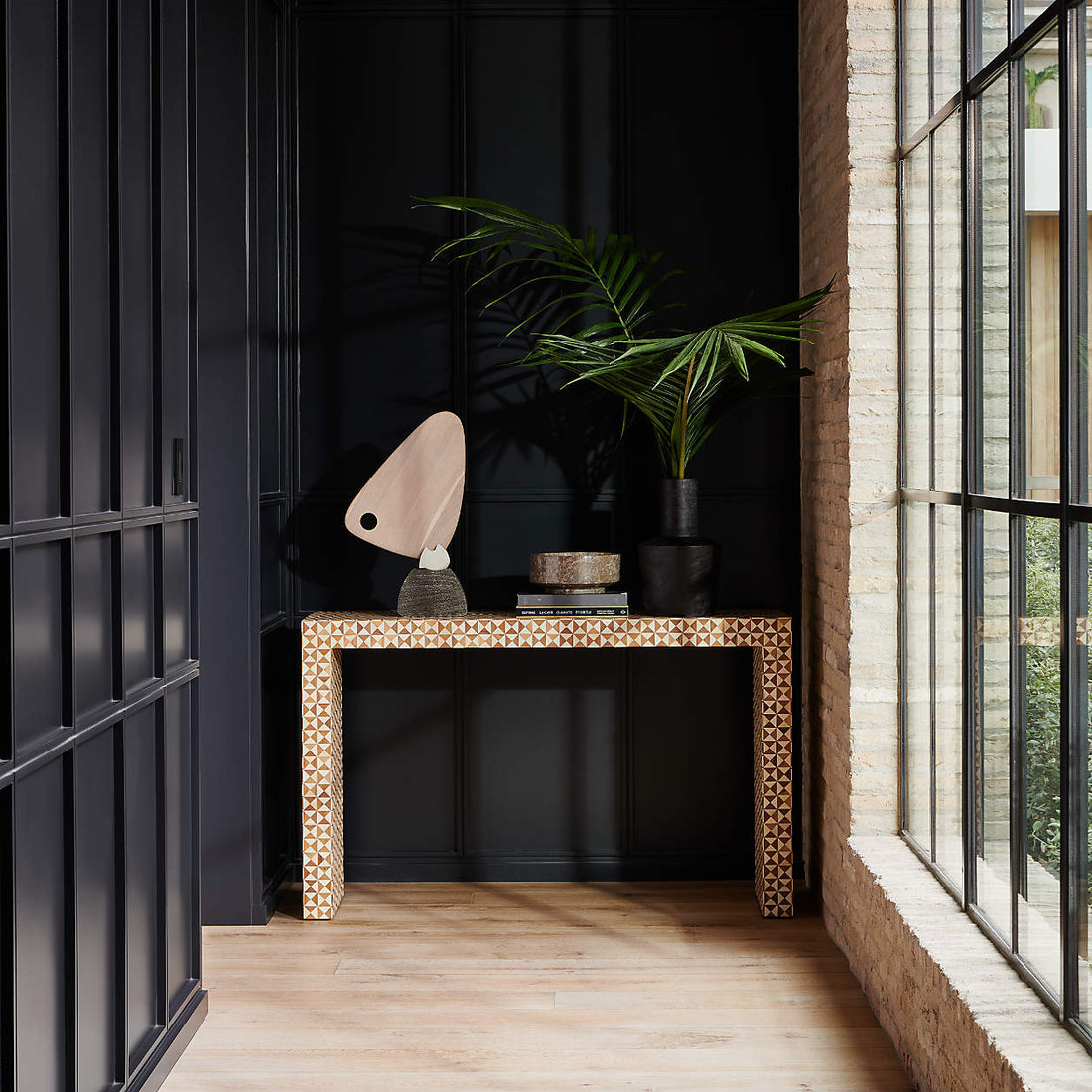 Geo Natural Wood Inlay Waterfall Console