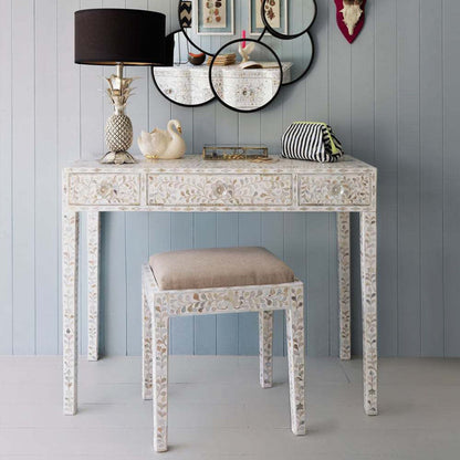 Slyvan Mother Of Pearl Dressing Table with Stool  Console - Ziba Homes