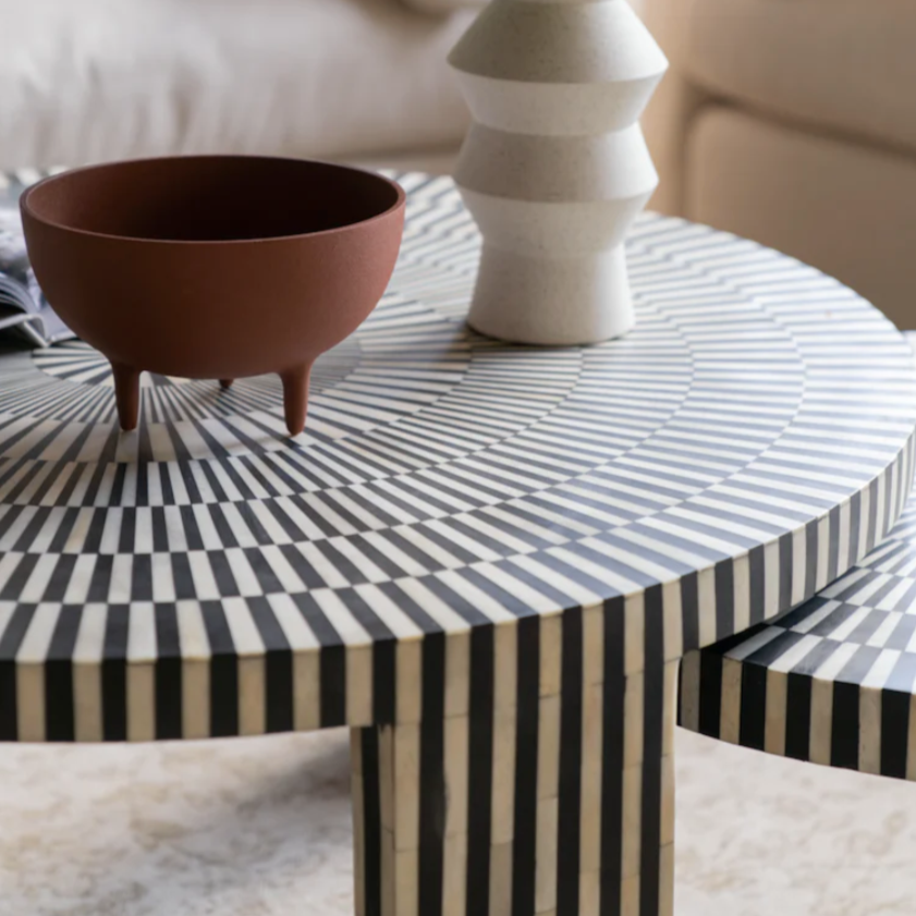 Egyptian Stripe Inlay Nest of Coffee Tables - Ziba Homes