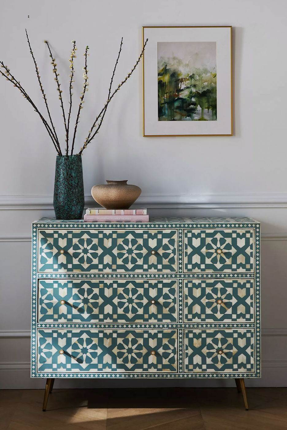 Moroccan Bone Inlay Six-Drawer Dresser