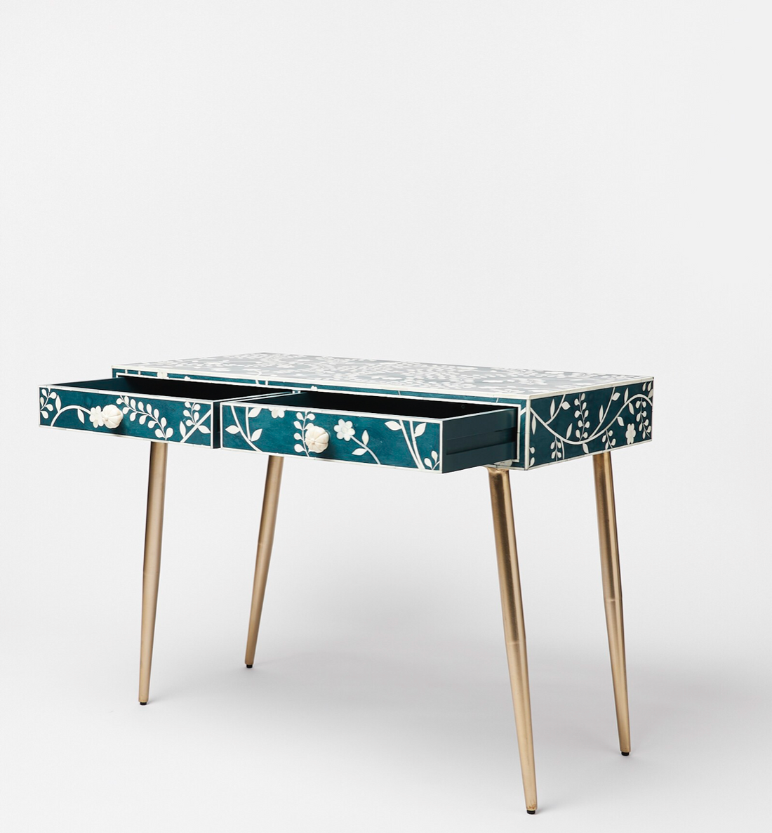 Lohko Blue Floral Inlay Desk & Dressing Table