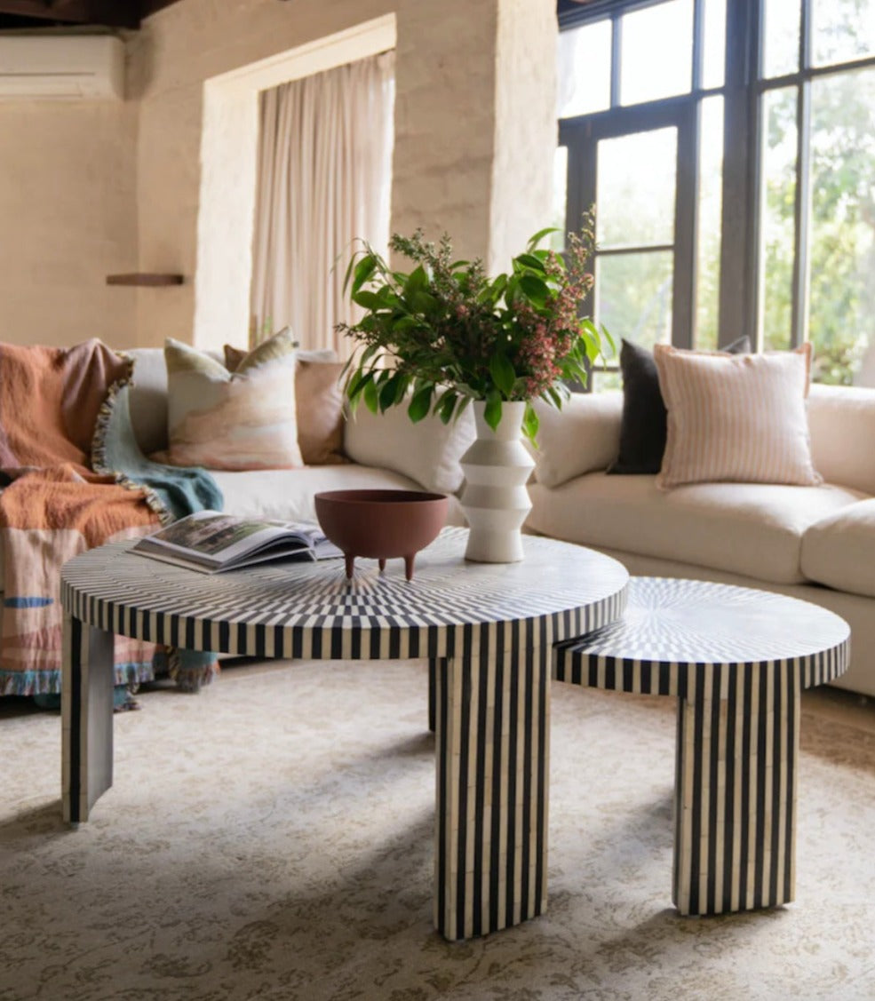 Egyptian Stripe Inlay Nest of Coffee Tables - Ziba Homes