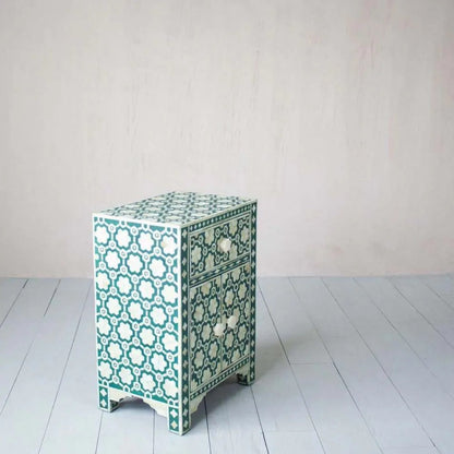 Green Bone Inlay Bedside Table, Chest of Drawers, Storage Unit